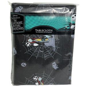 Disney Nightmare Before Christmas Tablecloth 70" Round Jack And Sally Spiderwebs